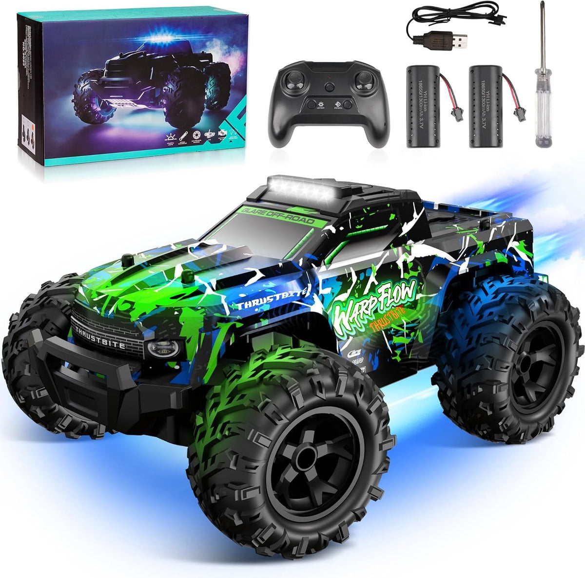 1:18 RC Car 25KM/H LED Spray Off-Road Truck 2 Battery 60Min Fast Racing Toy