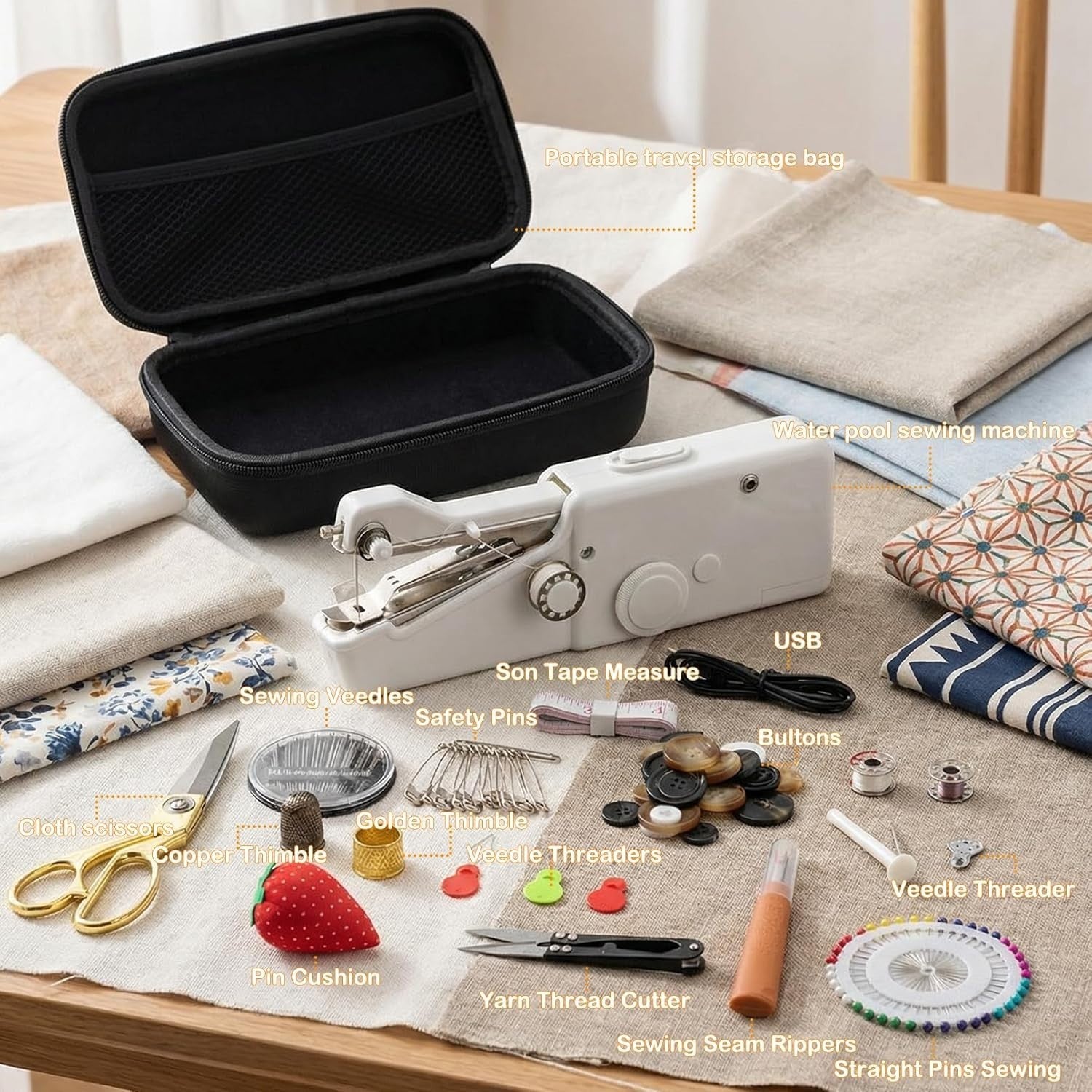 Portable Handheld Sewing Machine Cordless 125pc Sewing Kit Repairs