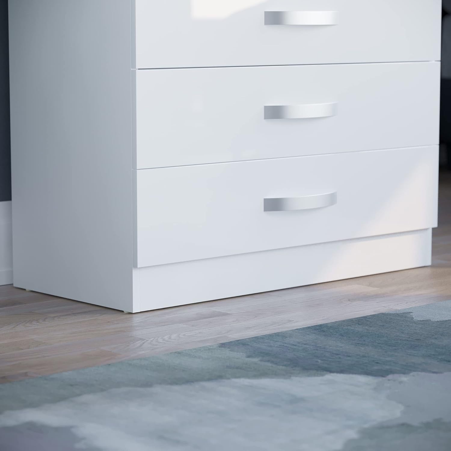 White High Gloss 5 Drawer Chest Storage Cabinet with Smooth Glide Drawers