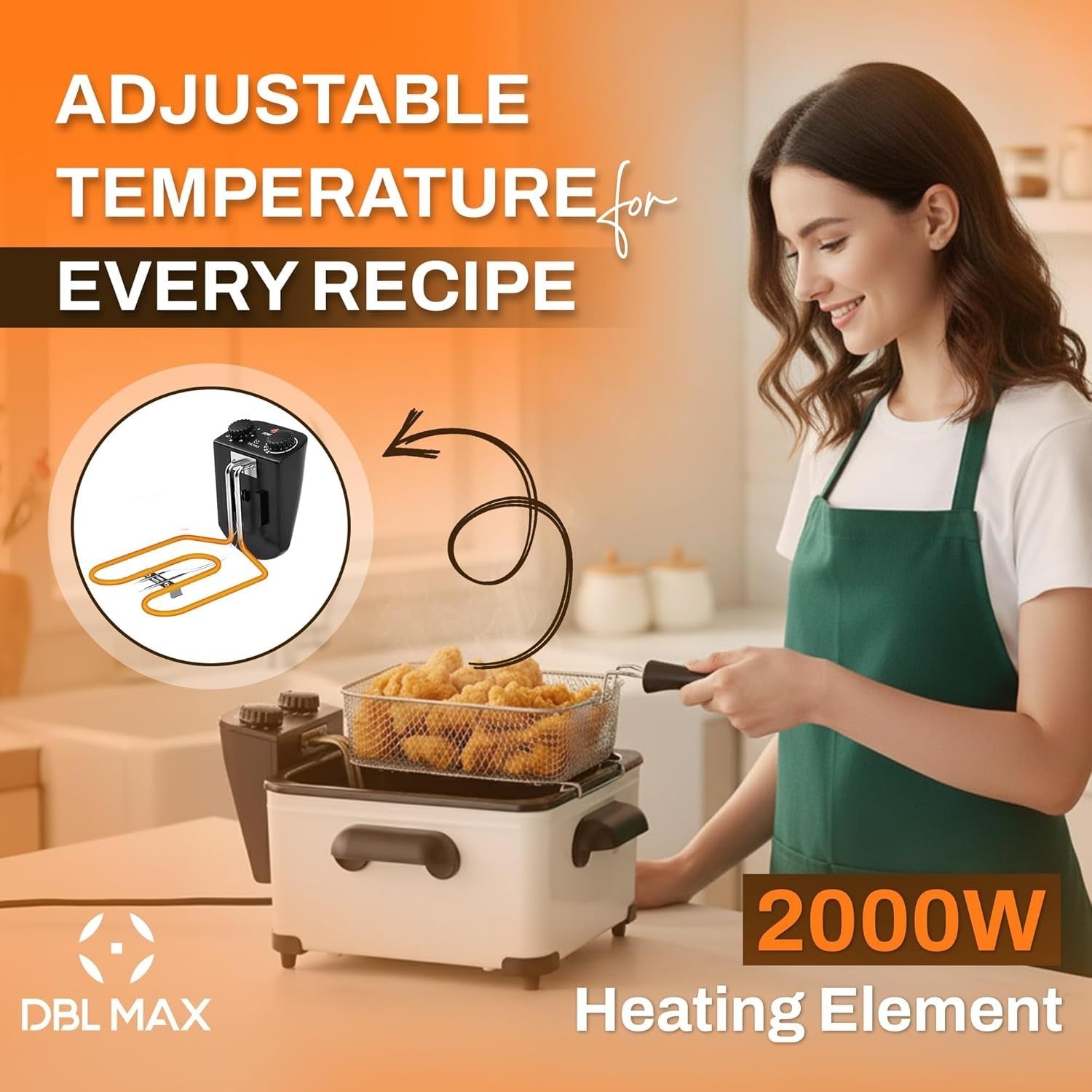 3L Electric Deep Fat Fryer Stainless Steel Adjustable Temp Viewing Window
