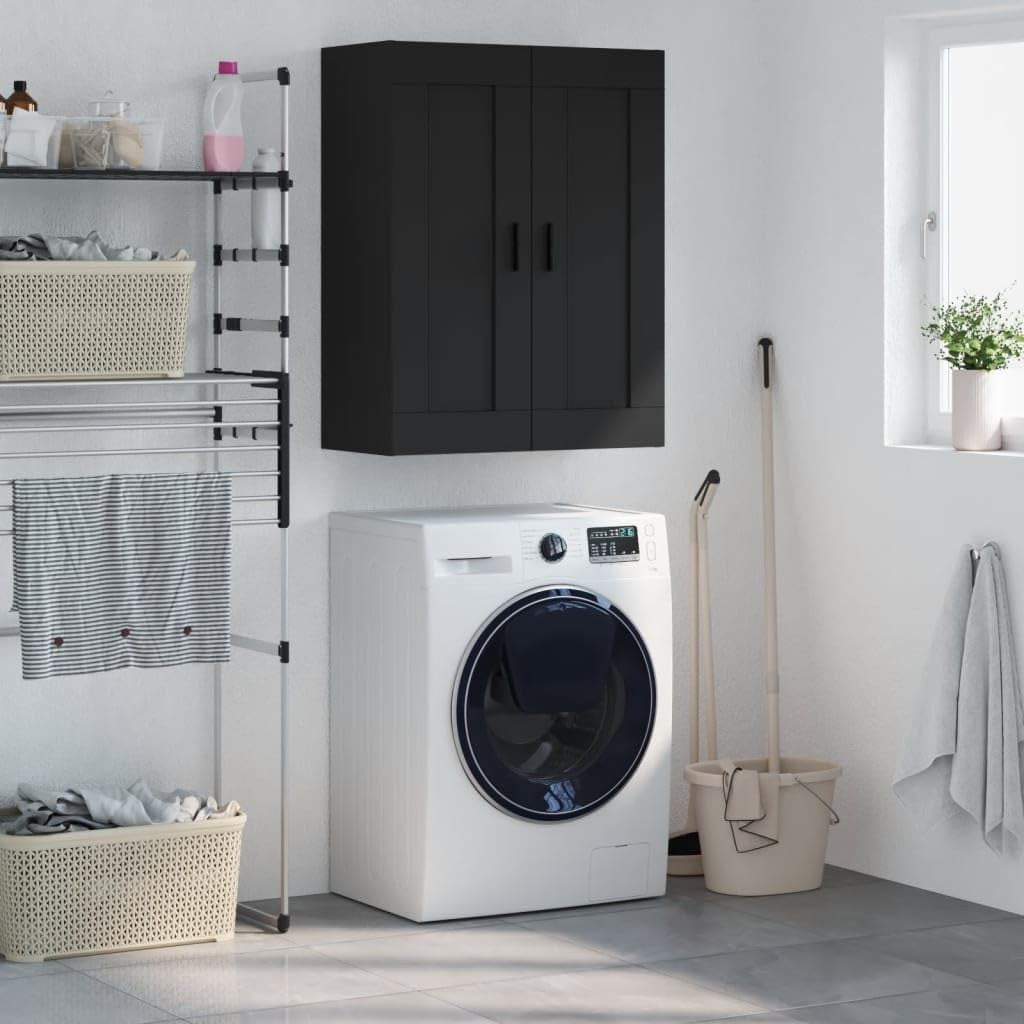 Wall Mounted Cabinet Black Storage Unit 34D x 69.5W x 90H cm Durable