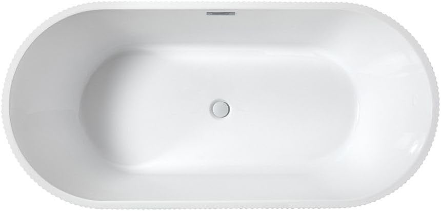 White Double Ended Freestanding Fluted Bath 1700x800mm Chrome Overflow
