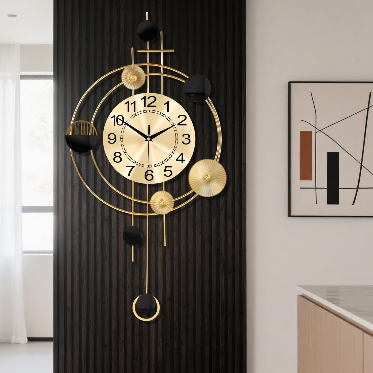 39×71cm Gold Modern Pendulum Wall Clock – Silent Quartz Large Decorative Clock