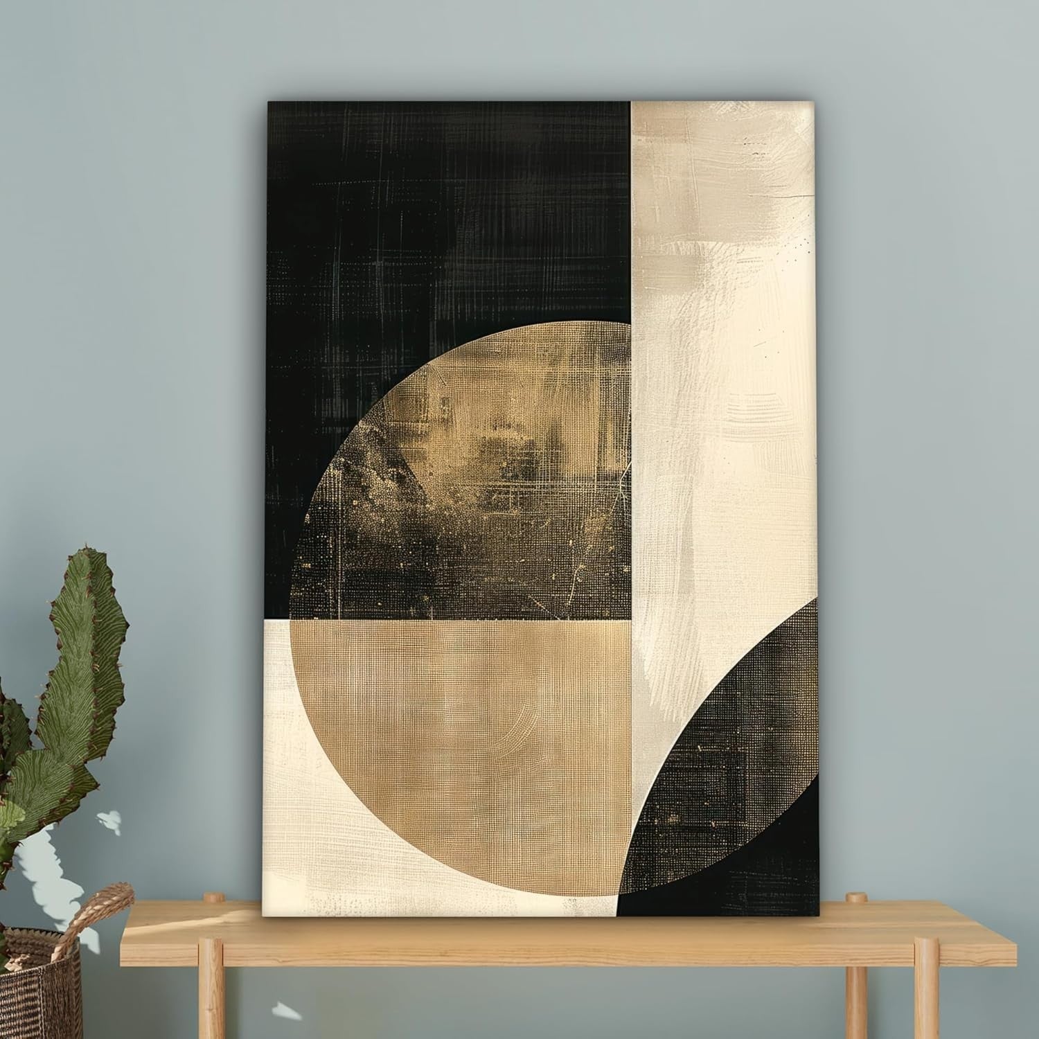 Abstract Geometric Canvas Wall Art 40x60cm Black Gold Modern Print