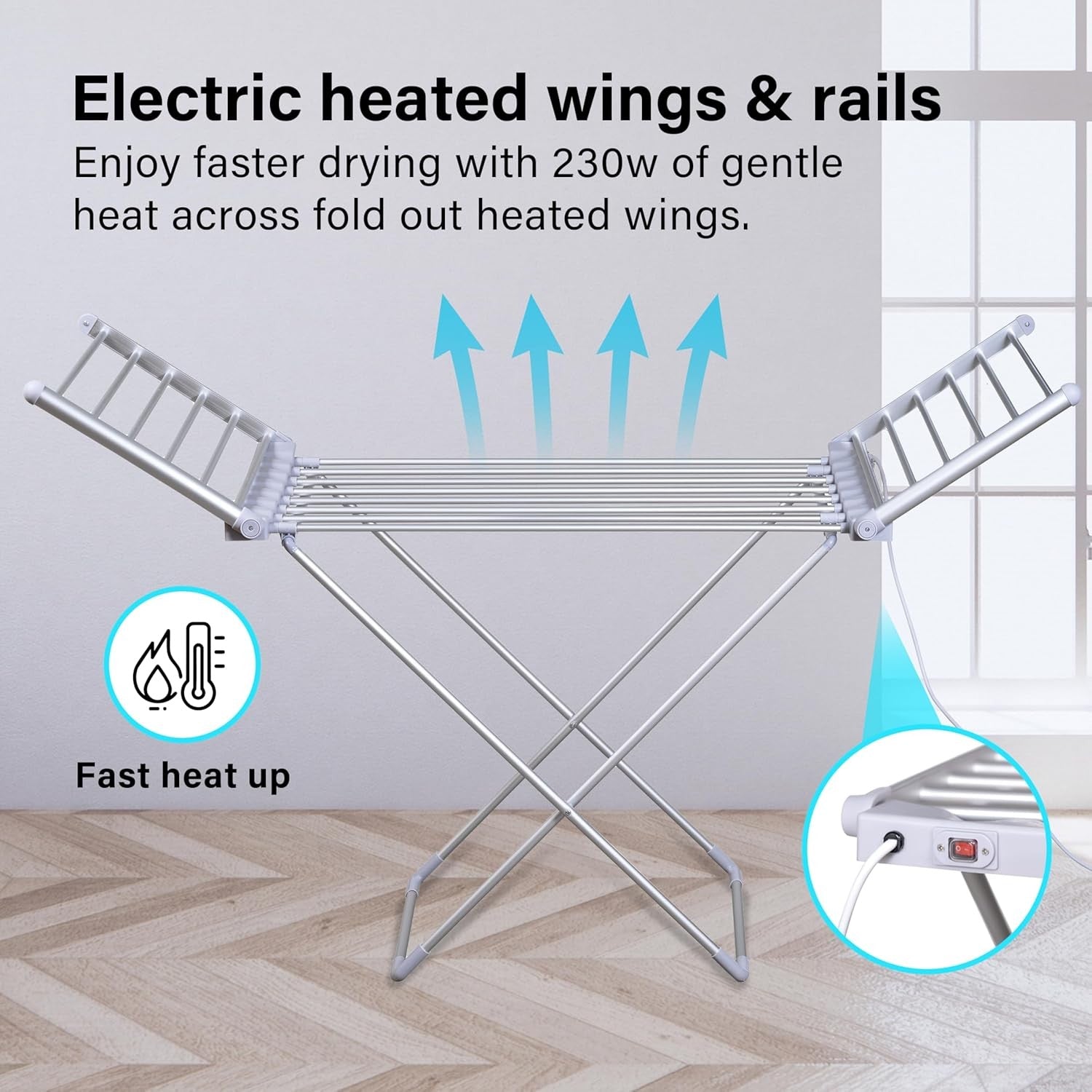 Electric Heated Clothes Airer Folding Drying Rack 20 Heated Bars