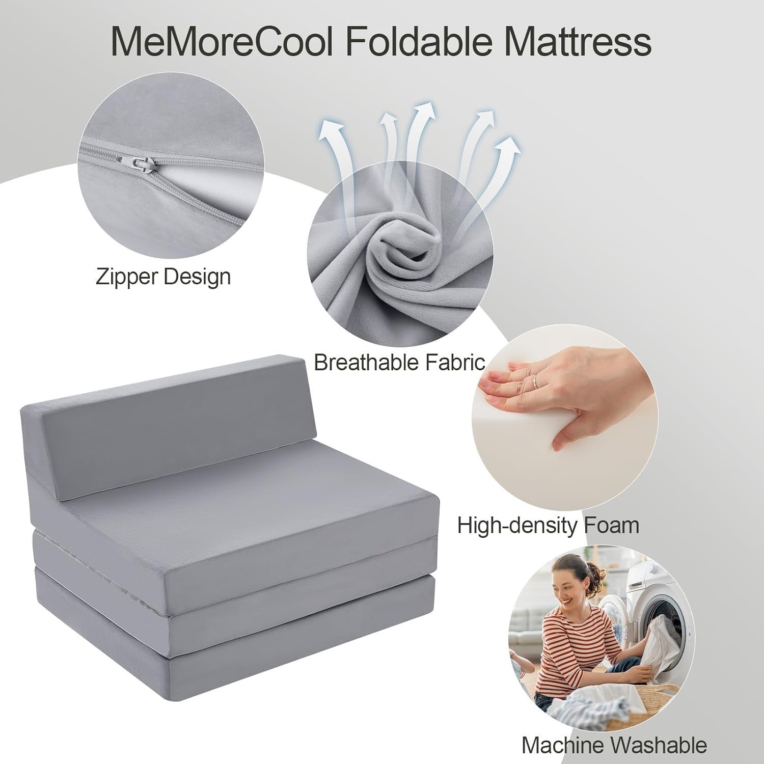 High-Density Folding Floor Mattress Sofa Bed | Portable Guest Bed, Grey