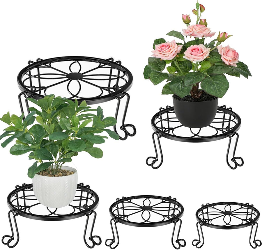 5 Pcs Metal Plant Stands Black Iron Flower Pot Holders Indoor Outdoor Garden