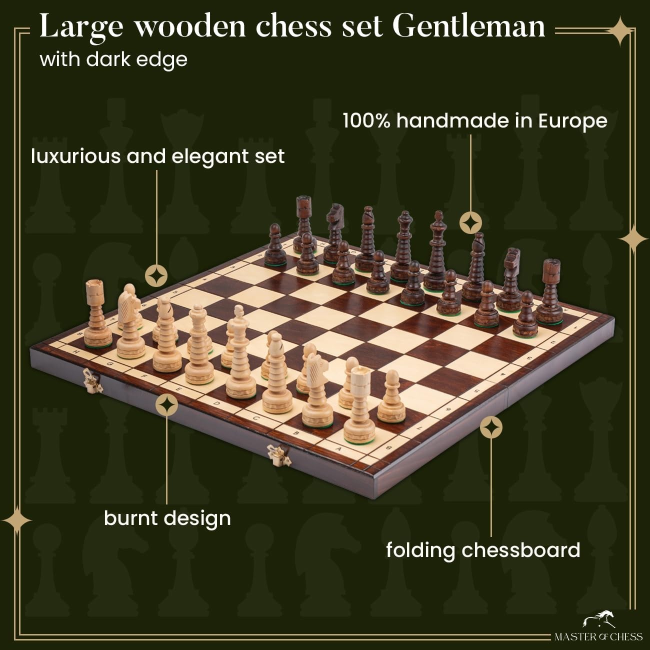 48cm Large Wooden Chess Set – Handcrafted Folding Board & Elegant Pieces