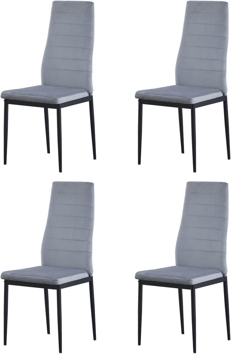 Modern 5-Piece Dining Set Grey Velvet Chairs & Marble Table Compact Kitchen
