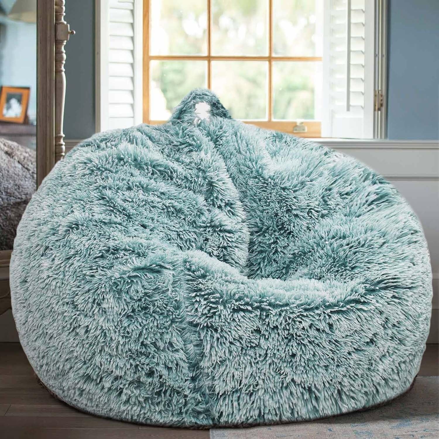 Fluffy Faux Fur Bean Bag Chair Kids Adults Plush Storage Soft Cozy Seat