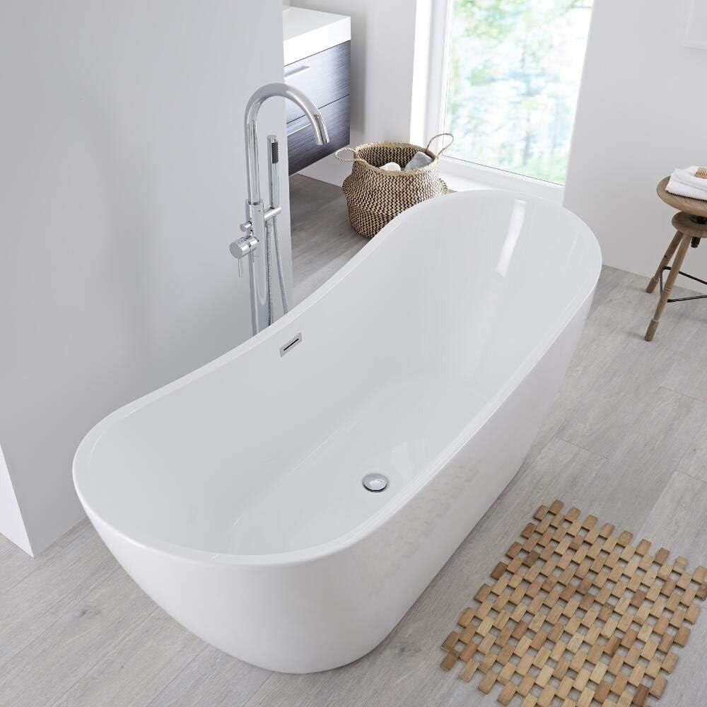 White Double Ended Freestanding Oval Bath 1830x710mm Chrome Overflow