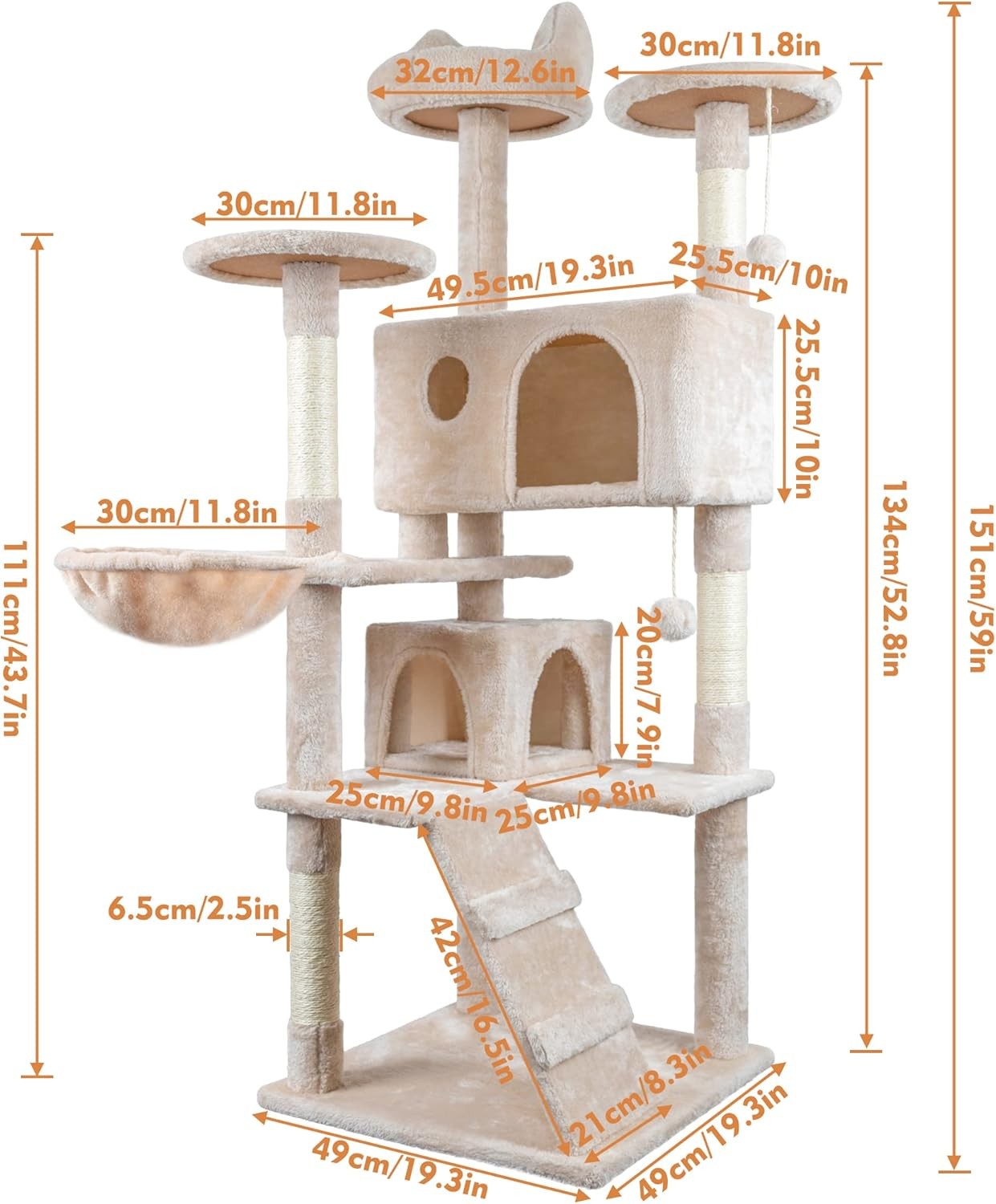 151cm Cat Tree Tower Multi Level Indoor Scratching Post Houses & Hammock