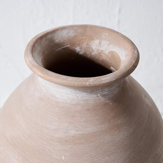Rustic Ceramic Farmhouse Vase 9.2in Whitewashed Terracotta Home Décor