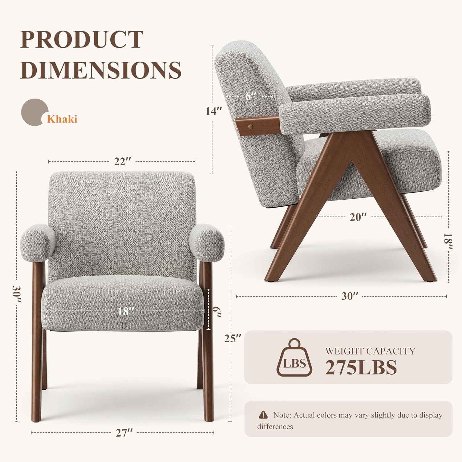 Khaki Accent Armchair Upholstered Lounge Chair Wood Frame