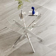 Round Glass Dining Table 100cm Tempered Chrome Legs Modern Design