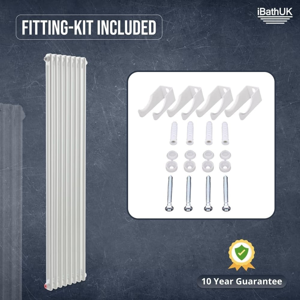 Slim Vertical White Column Radiator | Double Panel | 1800x380mm