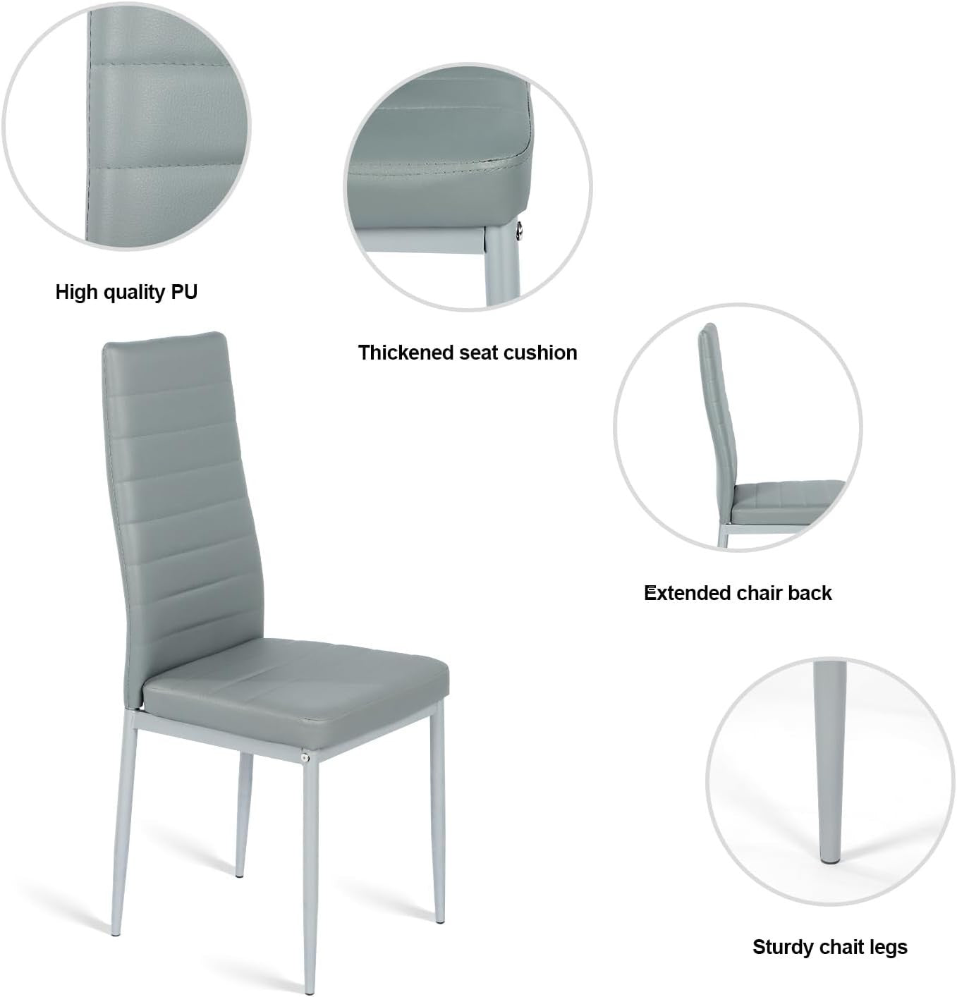 Space-Saving Drop Leaf Dining Table & 4 Grey PU Leather Chairs for Small Rooms