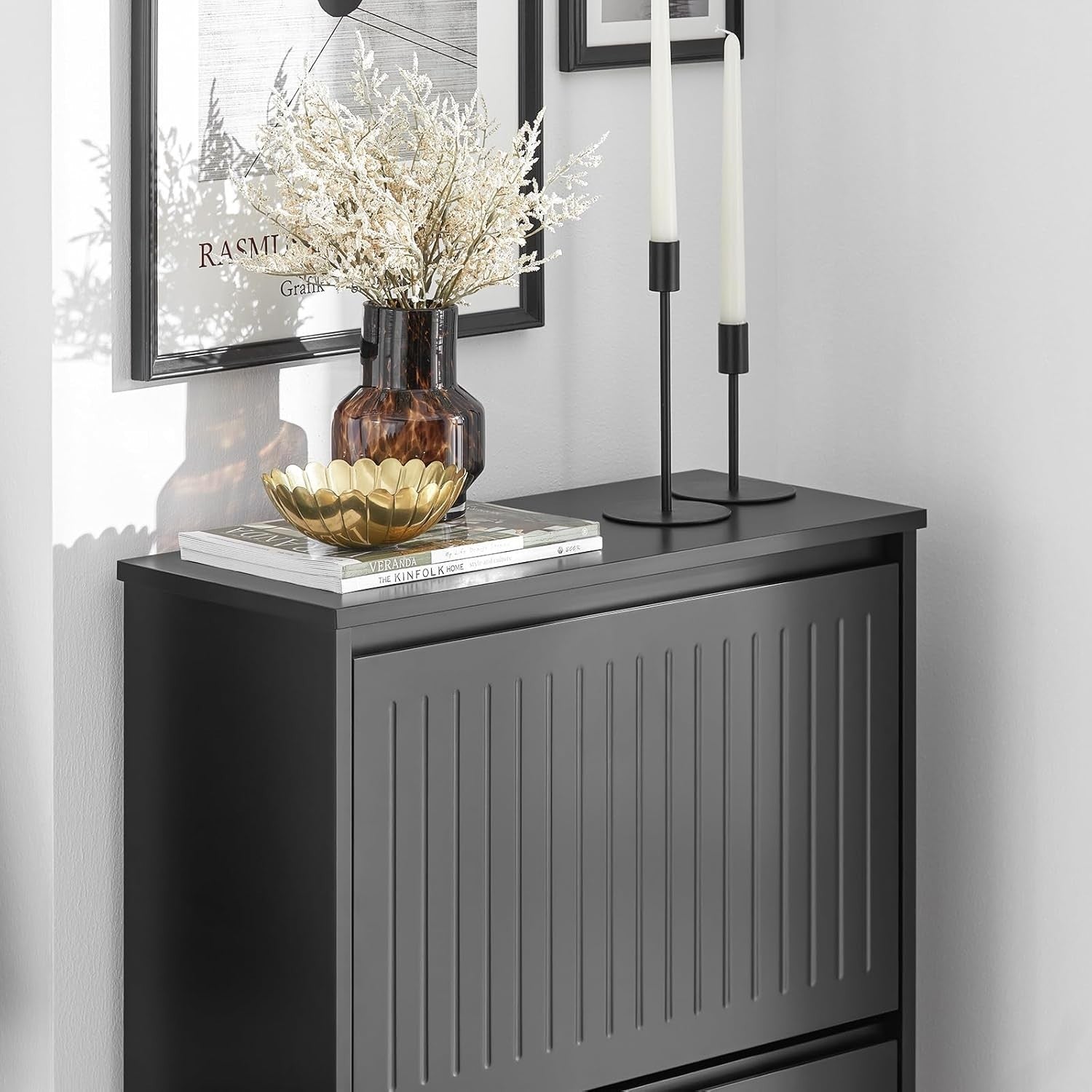 Black Slim 3 Flip-Drawer Shoe Cabinet – Modern Space-Saving Storage Unit