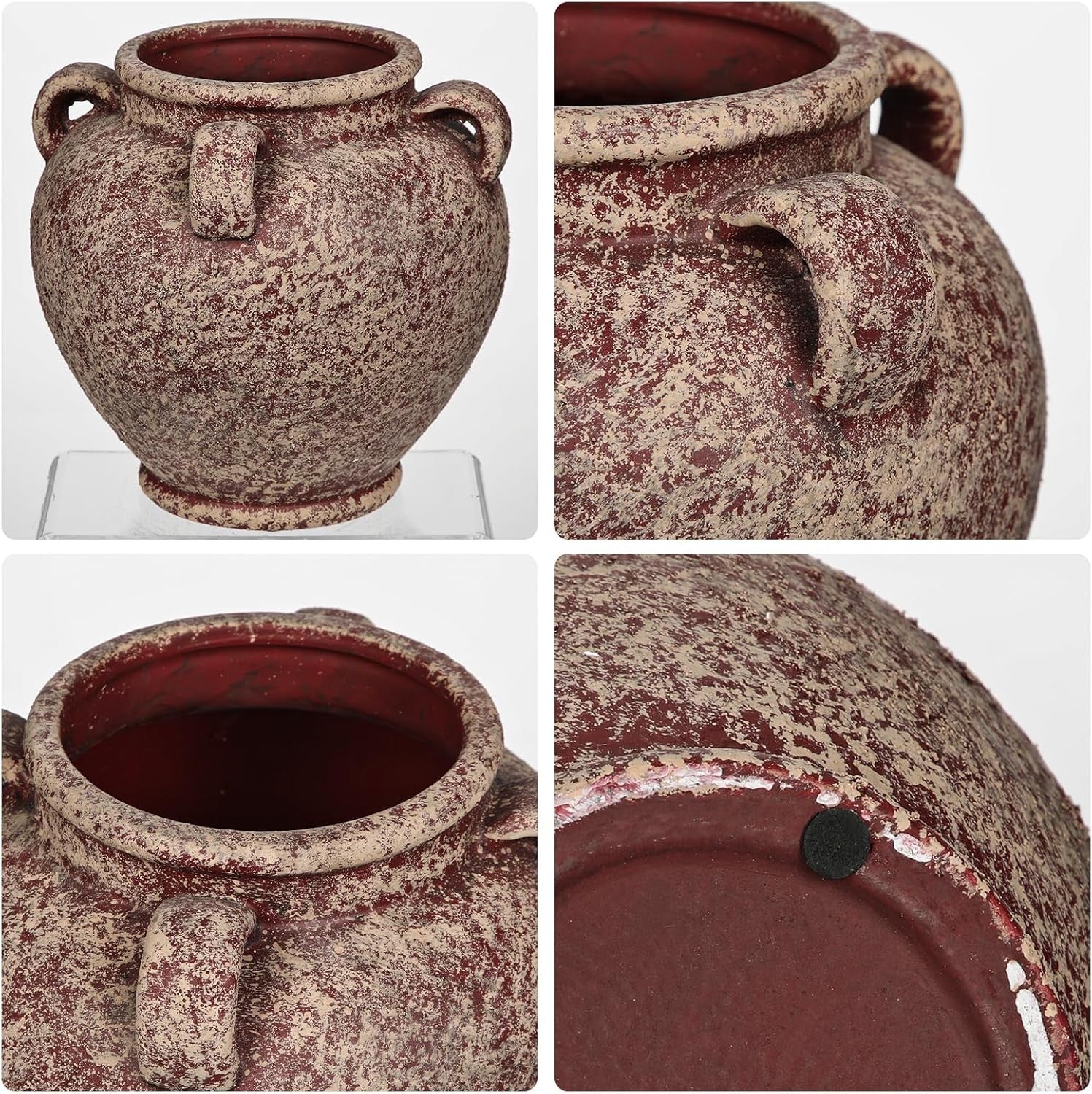 Rustic Ceramic Vase with Handles Farmhouse Table Centrepiece Decor