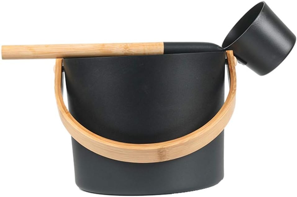 7L Aluminum Sauna Bucket & Ladle Set – Cedar Handles, Portable Black Sauna