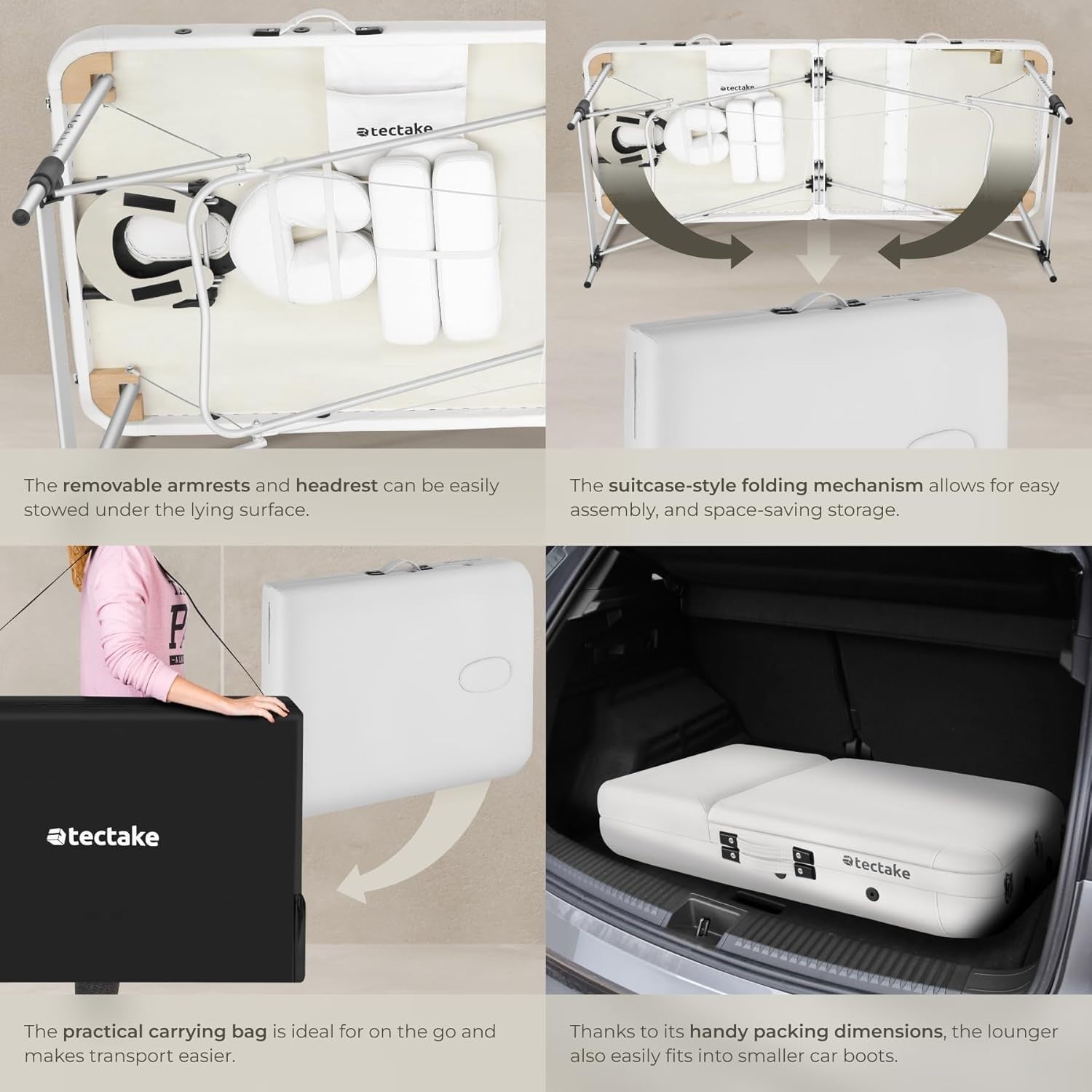 Portable 3 Zone Massage Table Foldable Aluminium Spa Beauty Bed 78cm White