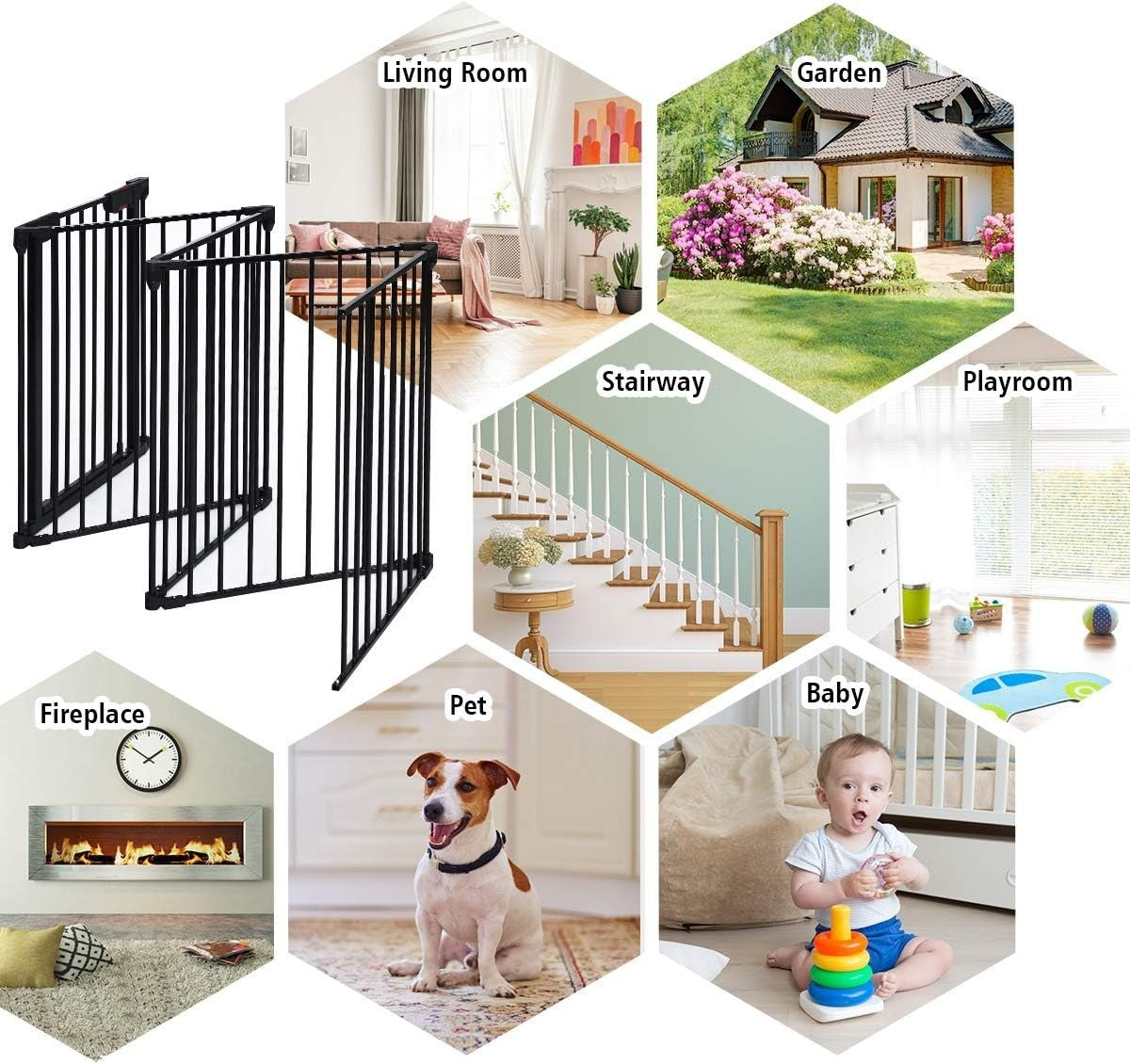 Metal Baby Safety Playpen Black Auto Close Gate Fireplace Pet Fence