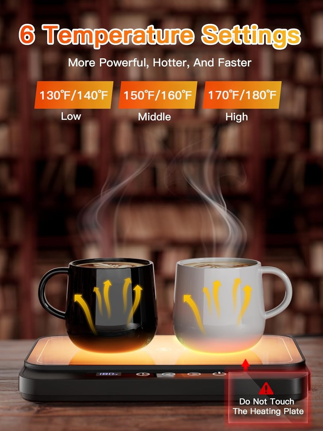 White 50W Coffee Mug Warmer 6 Temp Timer 8H Auto Off