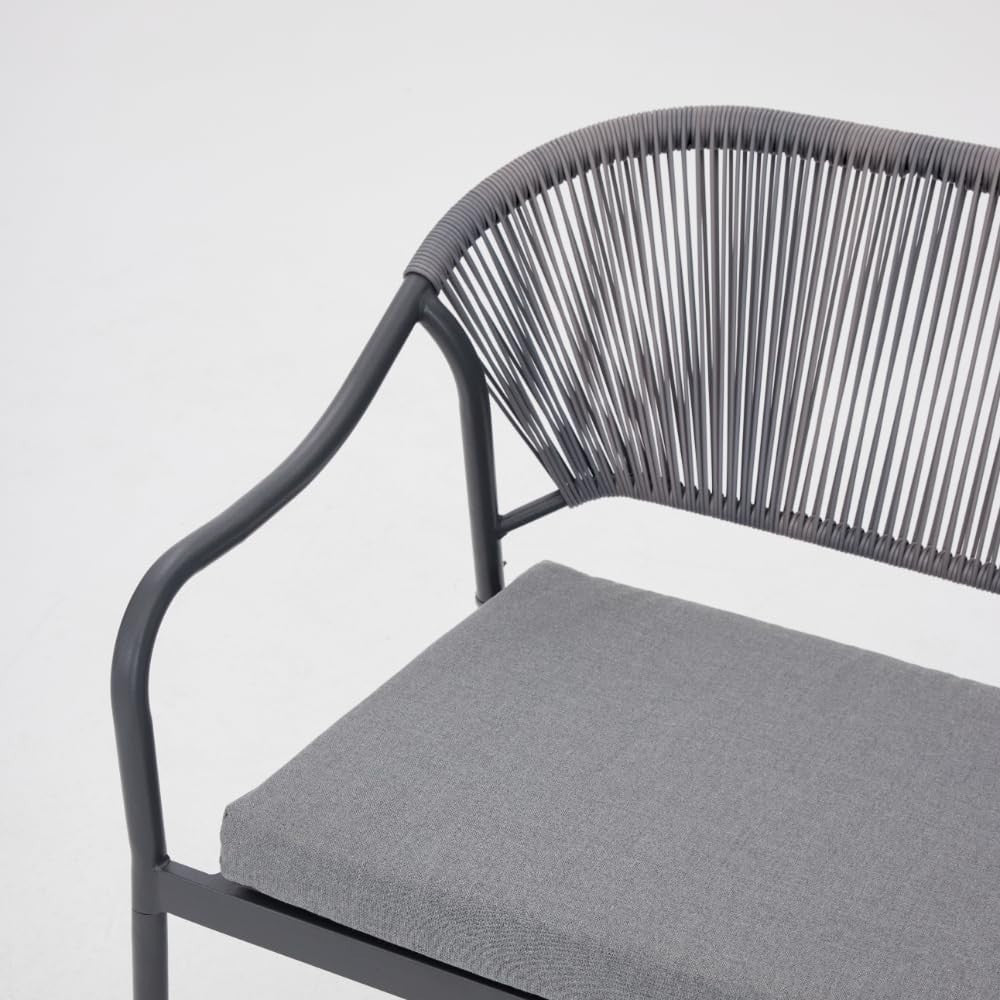 4 Seater Garden Rope Lounge Set Grey Wicker Chairs Sofa & Glass Table