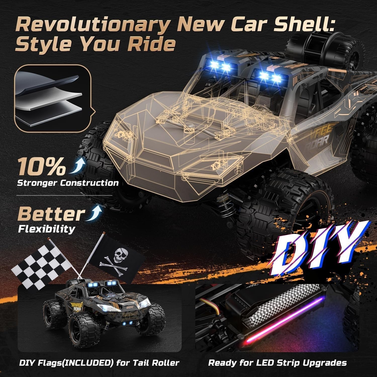 1:14 High-Speed 4x4 RC Monster Truck 40KPH Off-Road Car with LED Lights