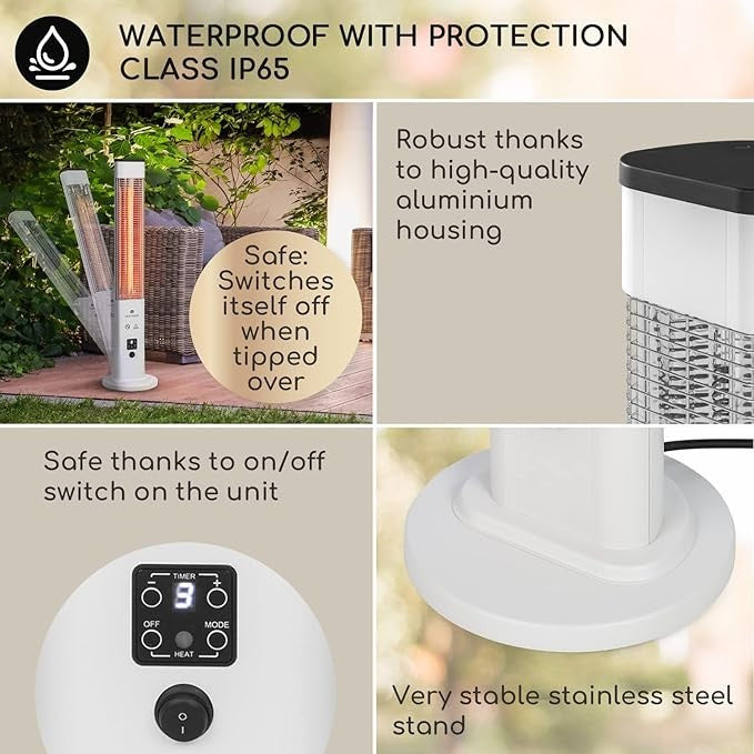 Outdoor Infrared Heater 1200W Floor Standing Radiant Heat 3 Levels Remote Timer