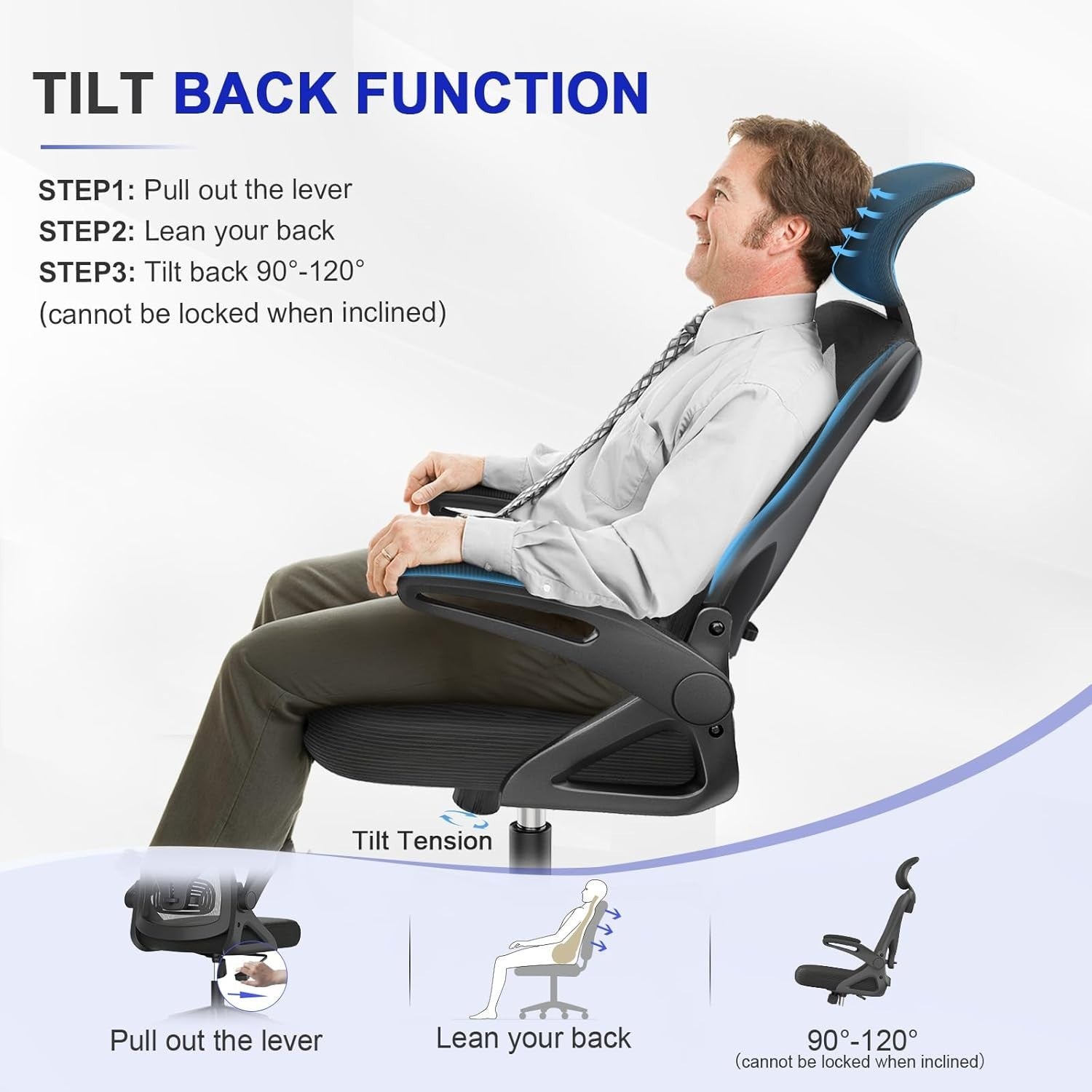 Ergonomic High Back Office Chair Mesh Swivel Adjustable Lumbar Headrest Black