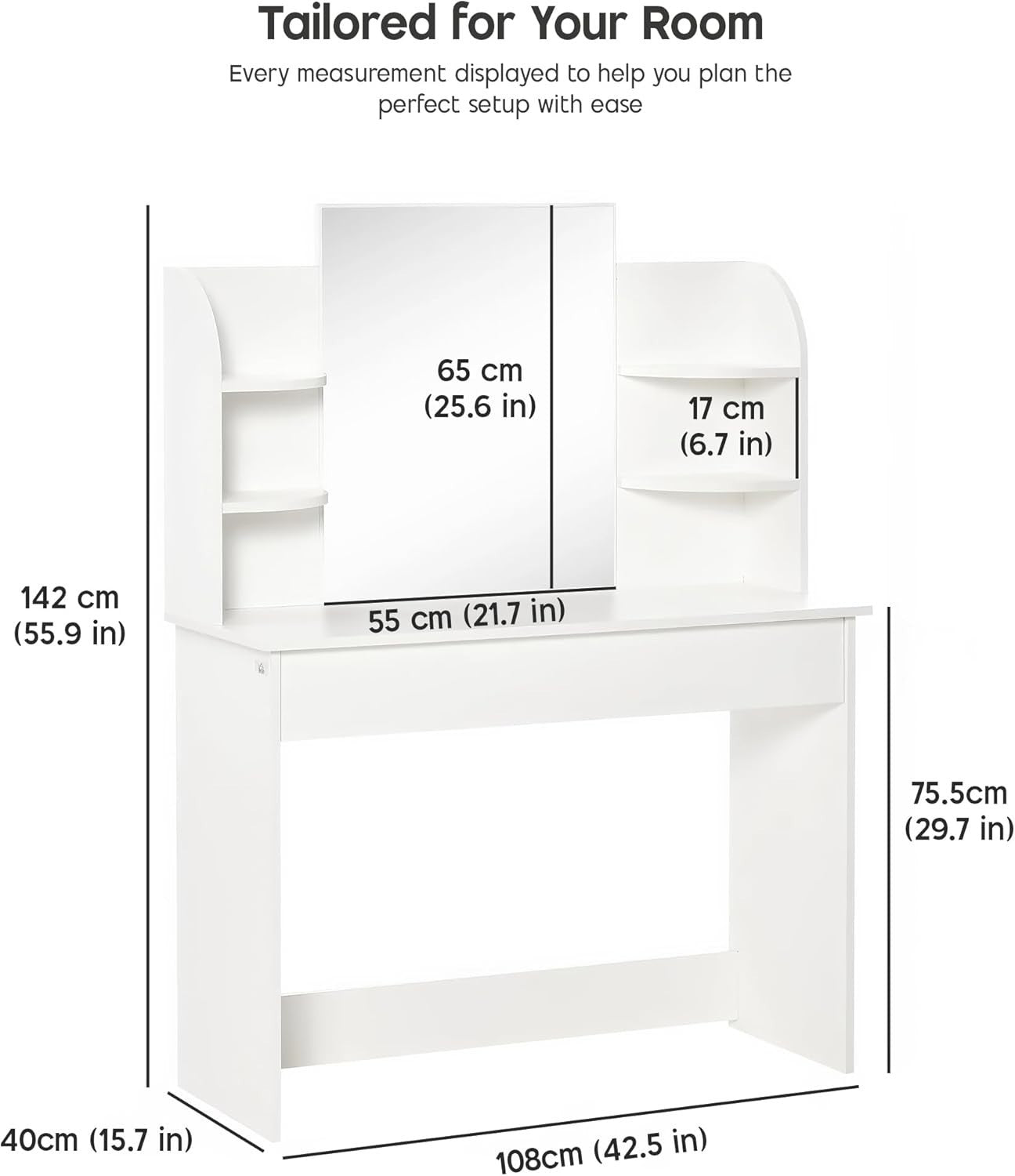 Vanity Dressing Table Desk White w/ Mirror 2 Drawers Storage Makeup Stool NOT In