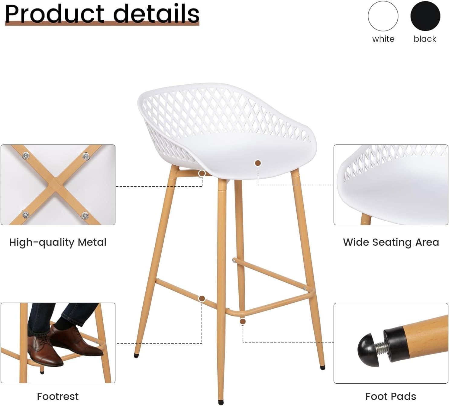 Bar Stools Set of 8 with Backrest 68cm Seat Height Metal Legs Black
