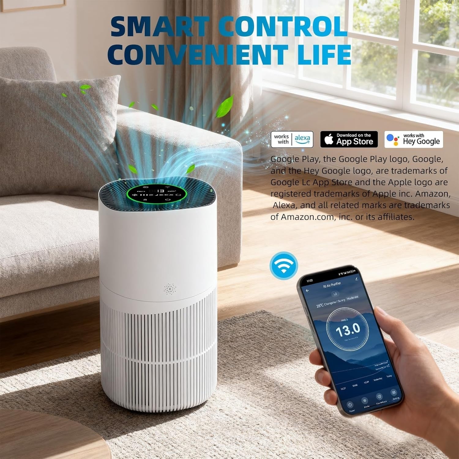Smart HEPA Air Purifier Large Room 100m² PM2.5 Sensor Alexa Quiet