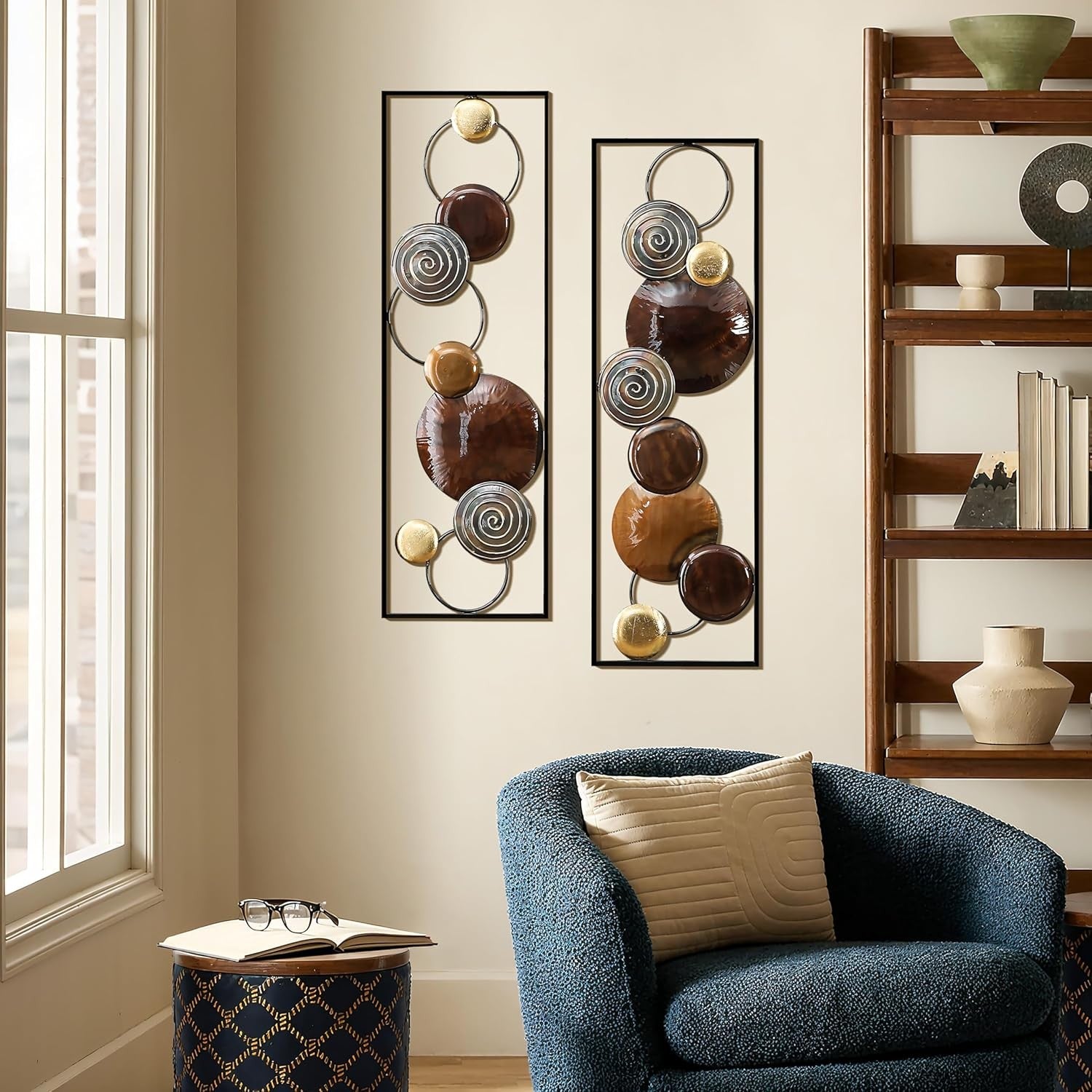 Large Metal Wall Art 2 Piece Abstract Brown 36 Inch Decor