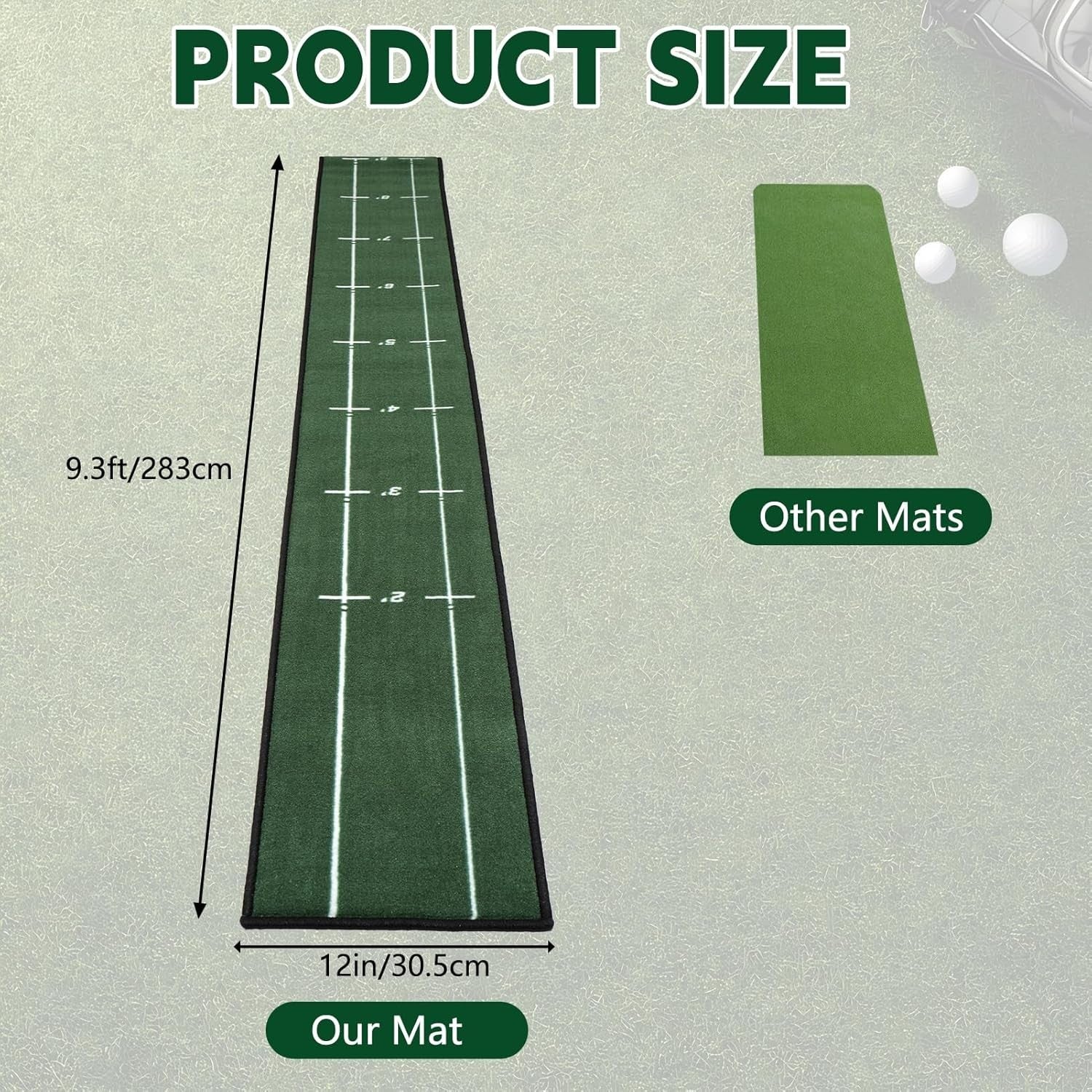 Golf Putting Mat 280cm Indoor Training Green Alignment Track Practice