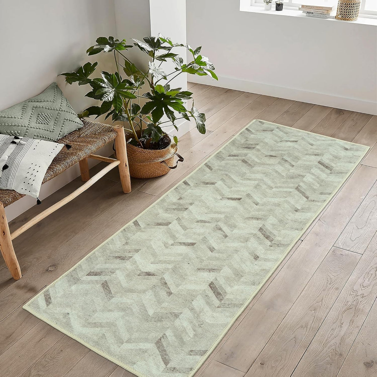 Washable Runner Rug 80x150cm Non-Slip Soft Hallway Kitchen Bedroom Mat Cream