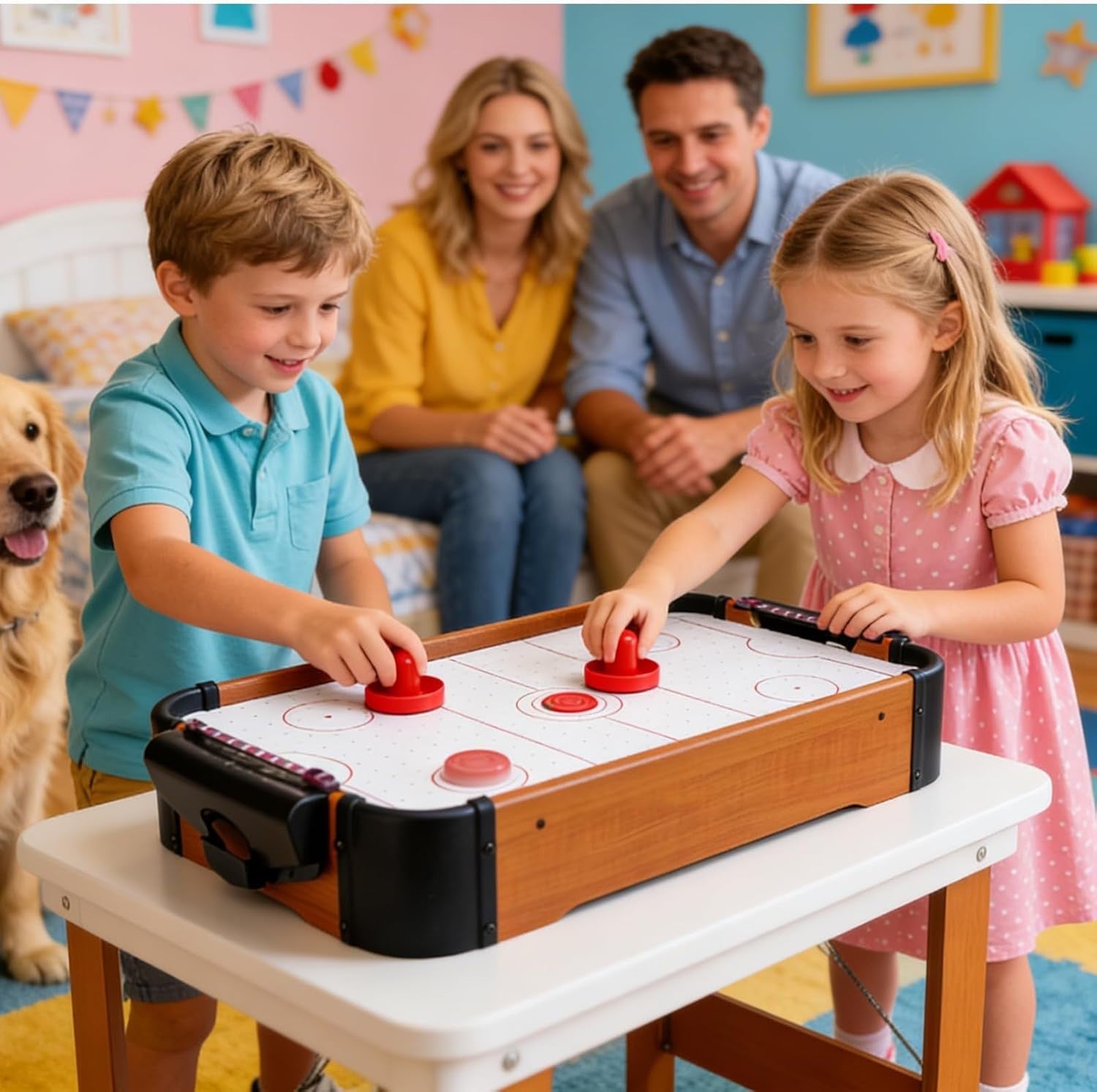 Wooden Tabletop Air Hockey Game 2 Player Skill Strategy Toy