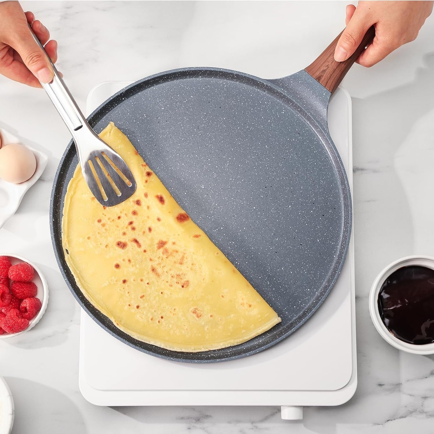 Non-Stick Crepe Pan 10-Inch Swiss Granite Coating Dosa Pancake Skillet Gray