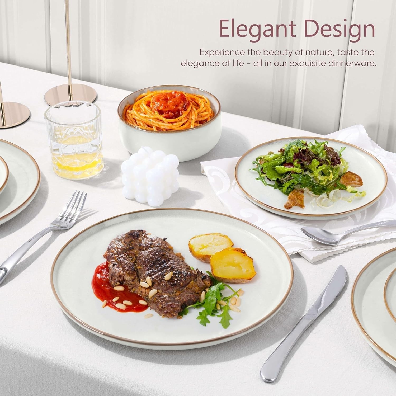 12pc Stoneware Dinner Set Plates Bowls Microwave Dishwasher Safe Ivory
