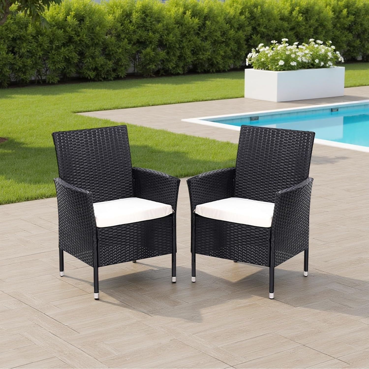 7pc Rattan Garden Dining Set w/ Cushions & 120cm Rectangular Table