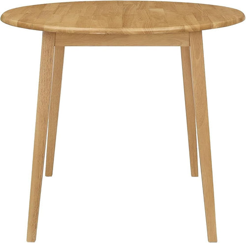 Solid Round Drop Leaf Dining Table Light Oak Space-Saving Extendable