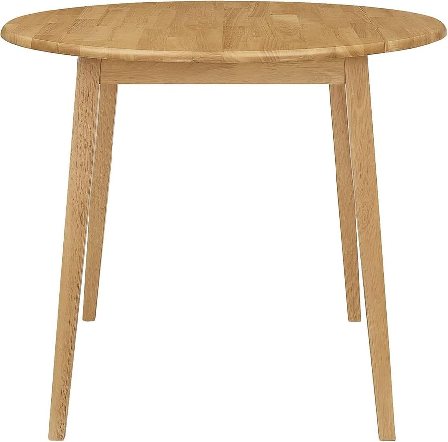 Solid Round Drop Leaf Dining Table Light Oak Space-Saving Extendable