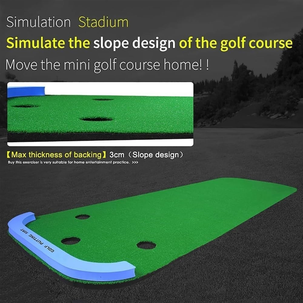 Golf Putting Green Mat 258cm Indoor Outdoor Practice Trainer w Cups