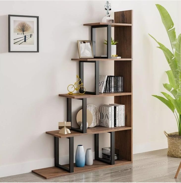 5 Tier L-Shaped Ladder Bookshelf Freestanding Display Unit for Living Room