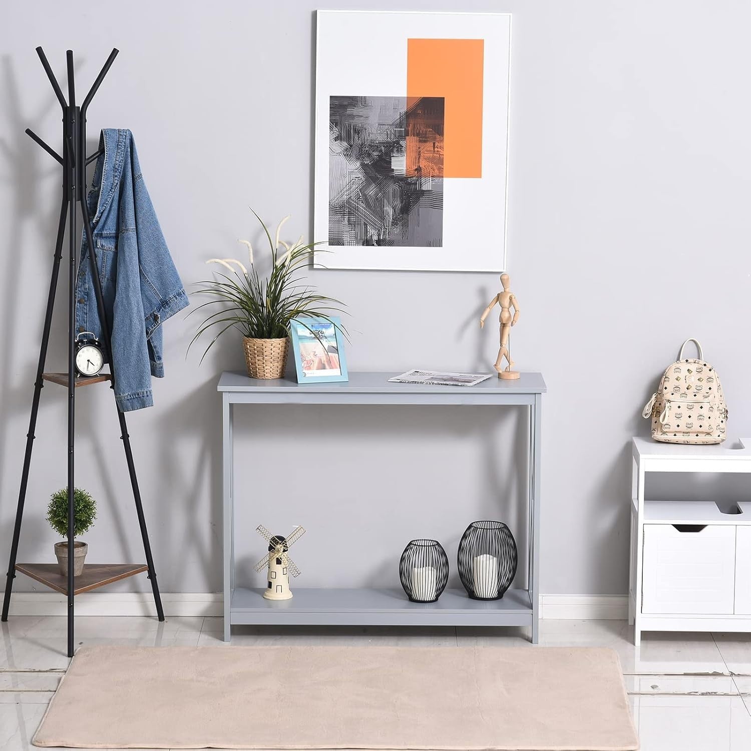 Grey Engineered Wood Console Table with Open Shelf – Slim Entryway Stand