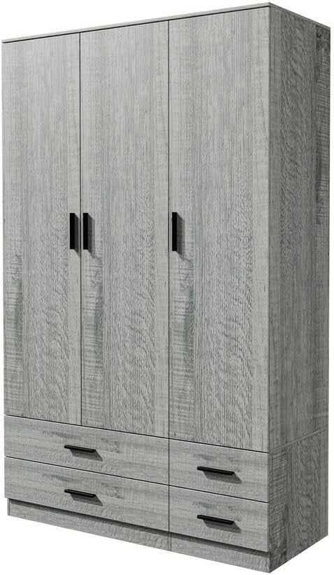 3 Door 4 Drawer Wardrobe Hanging Rail Shelf Storage Grey Bedroom Unit