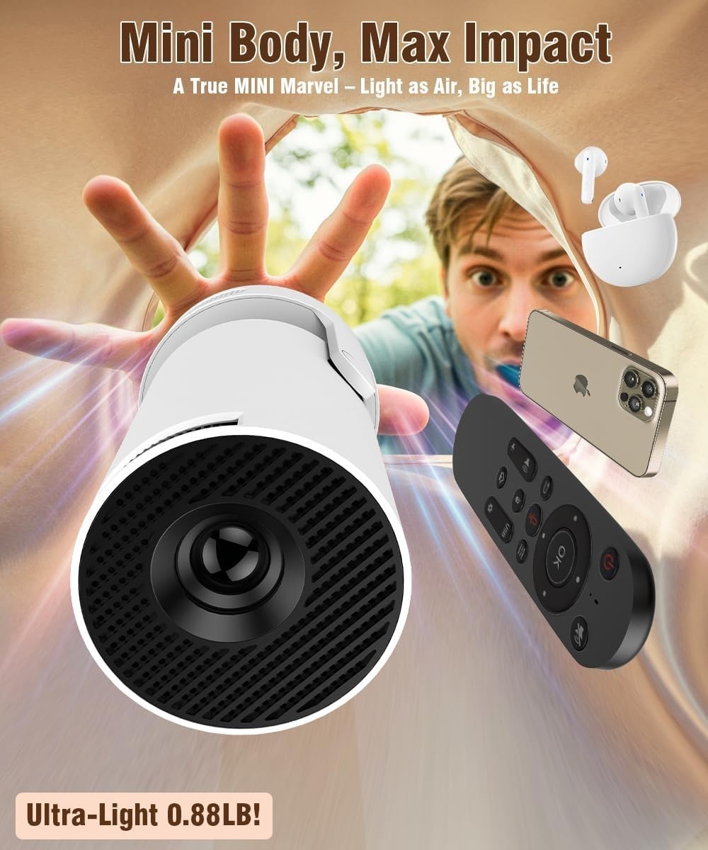 Smart WiFi6 1080P Mini Projector Bluetooth 180° Android 14