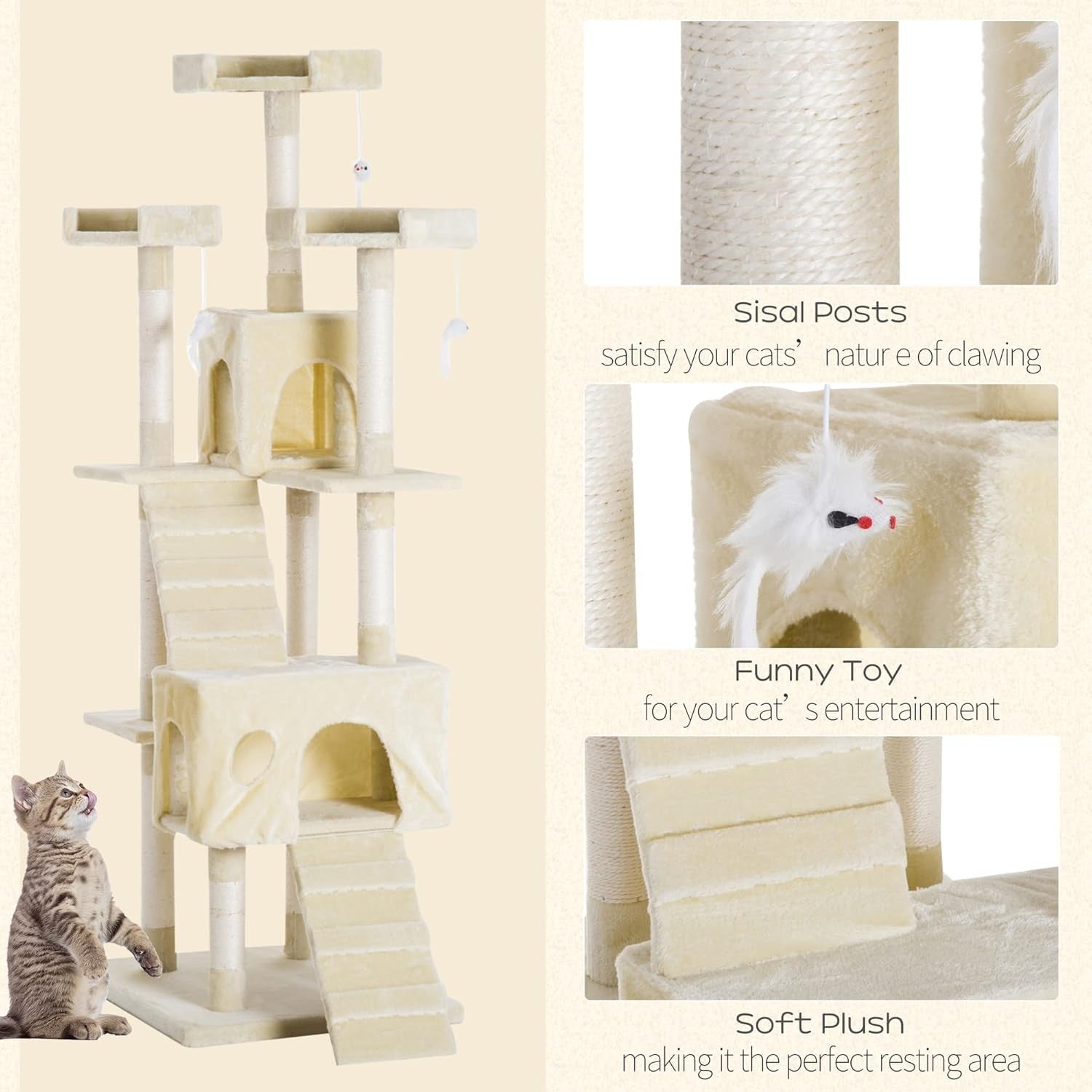 Large Cat Tree Tower 181cm Multi Level Scratching Post Condo Play Centre