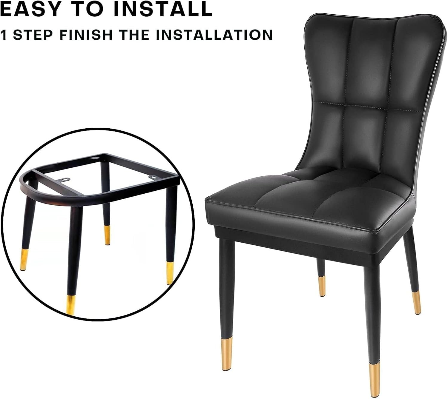 High Back Faux Leather Dining Chairs Set of 2 Modern Padded Accent Seats